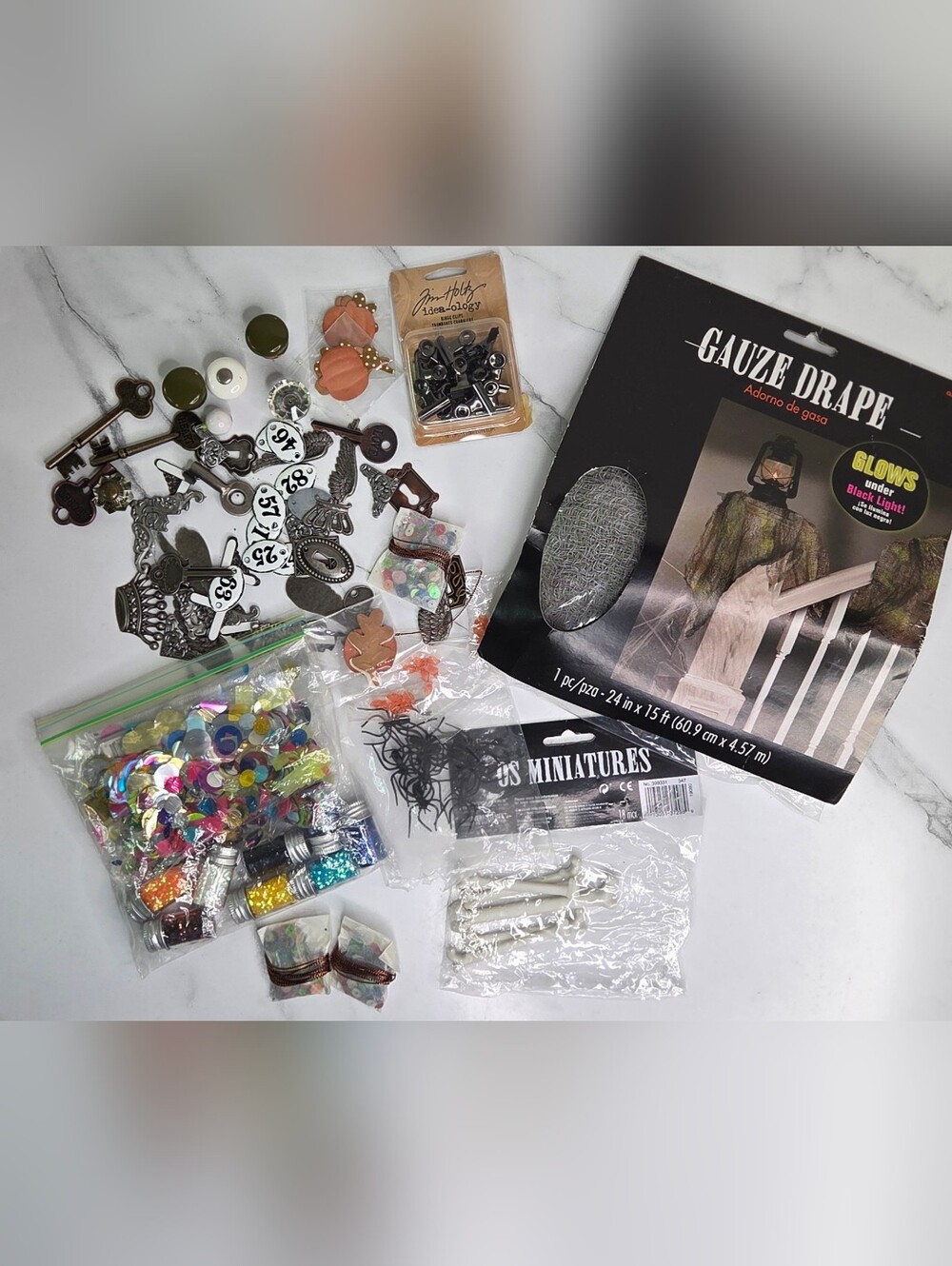 Mixed Media Embellishments - Colorful Sequins & Metal Findings - Mixed Lot